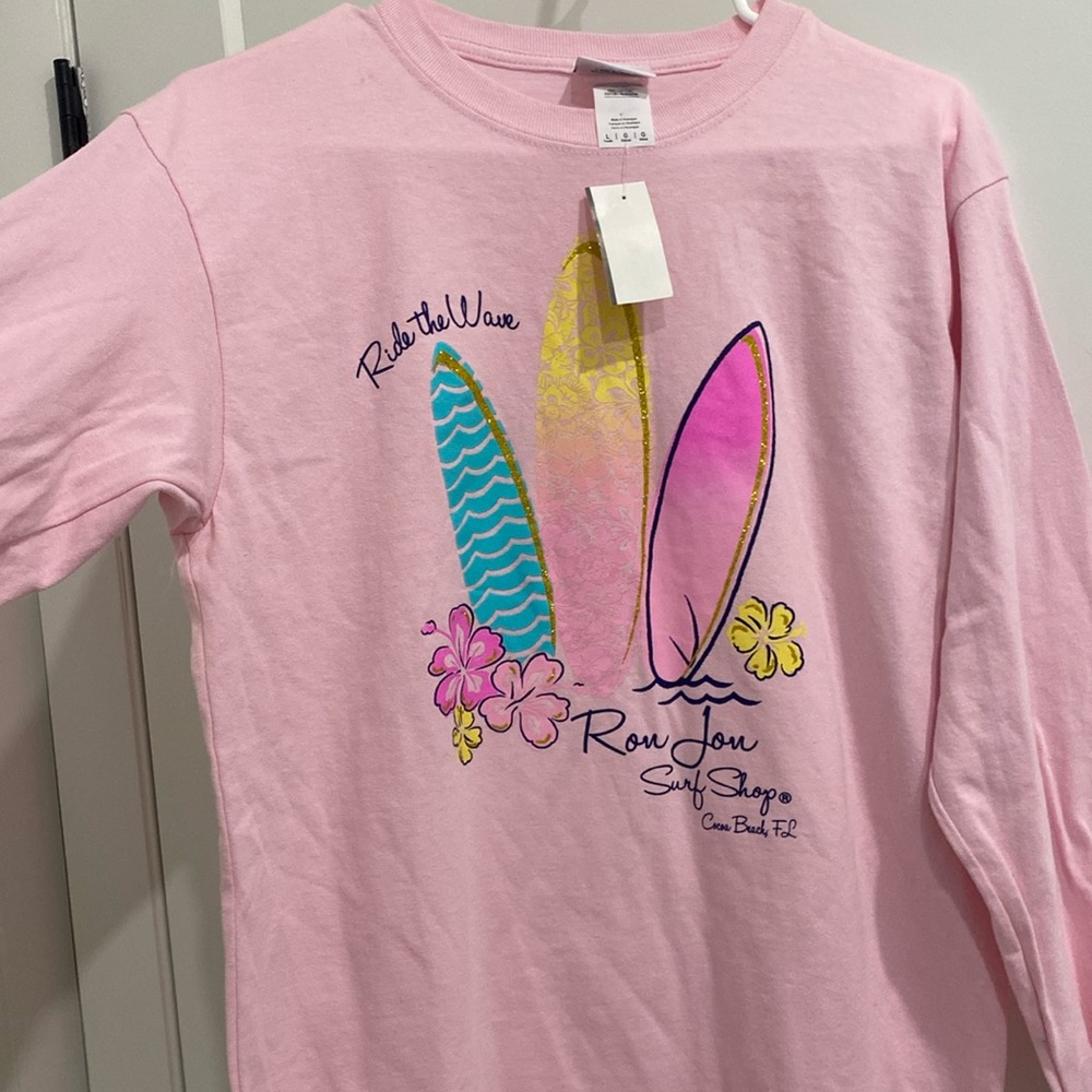 NWT Ron Jon Cocoa Beach, FL Long Sleeve Pink Tee |Girls Size Large